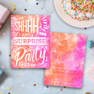 Invitation Fête d'anniversaire surprise Shh aquarelle rose or