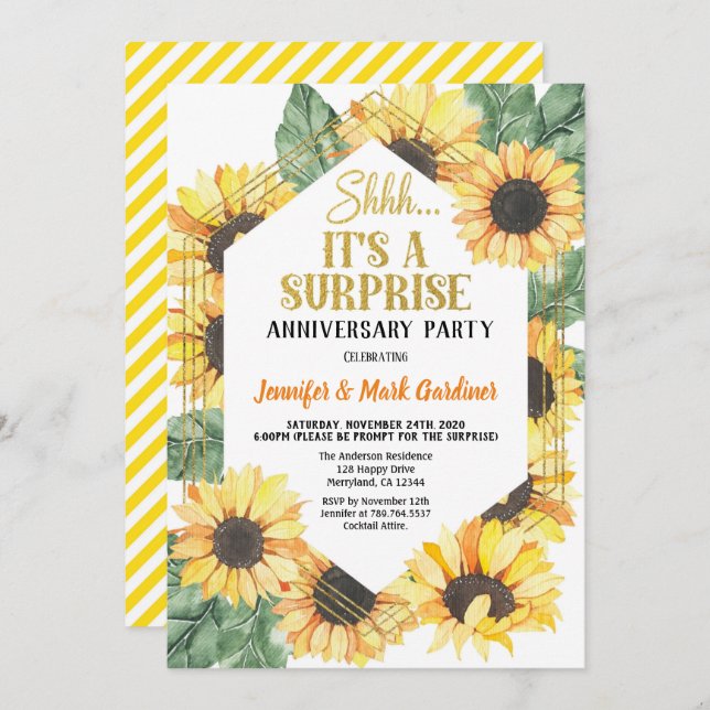 Invitation Fête d'anniversaire Surprise Tournesol (Devant / Derrière)