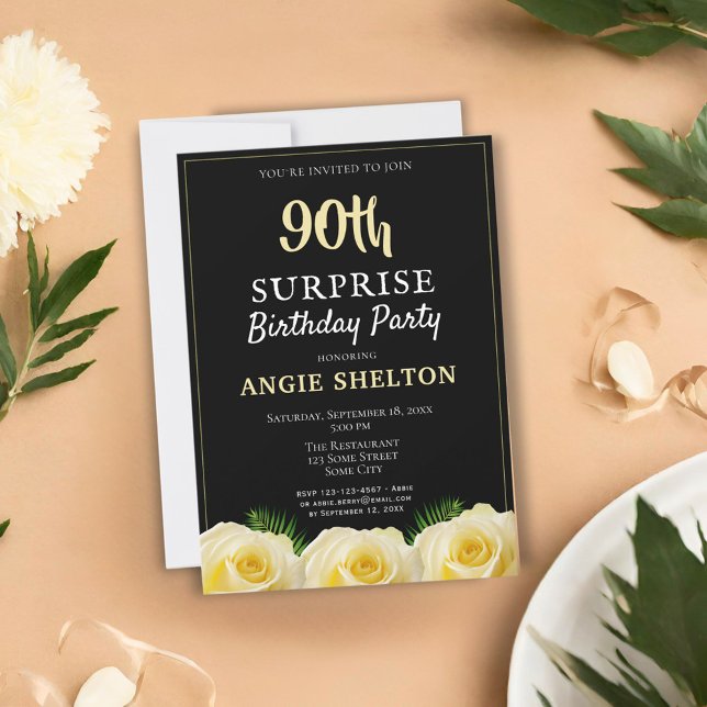 Invitation Fête d'anniversaire surprise Tropicale 90 ans Rose (Créateur téléchargé)