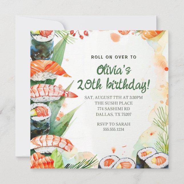 Invitation Fête d'anniversaire Sushi (Devant)