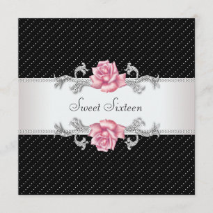 Invitation Fête d'anniversaire Sweet16 Rose rose noir
