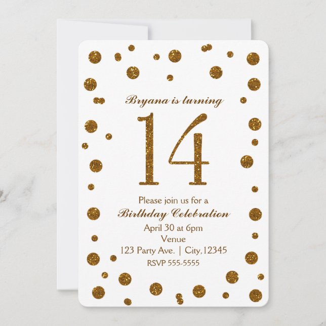 Invitation Fête d'anniversaire Sweet 14 avec points de paille (Devant)