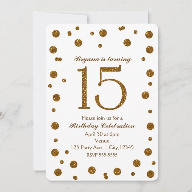 Invitation Fête d'anniversaire Sweet 15 à paillettes blanches (Devant)