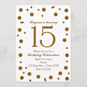 Invitation Fête d'anniversaire Sweet 15 à paillettes blanches