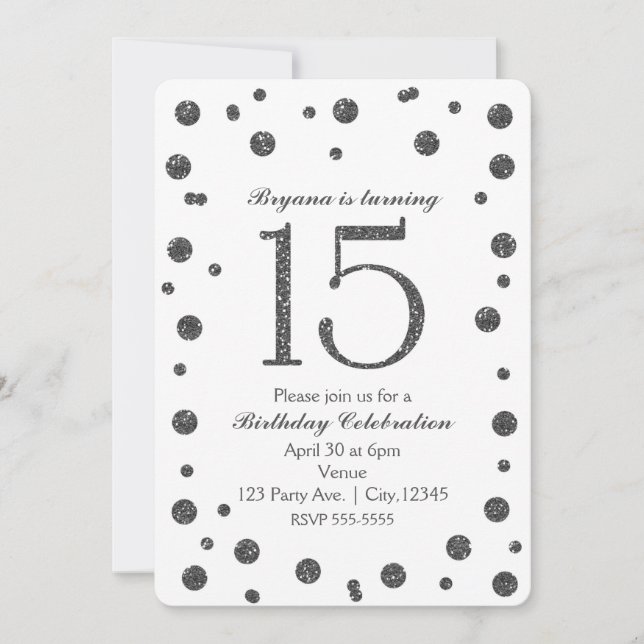 Invitation Fête d'anniversaire Sweet 15 avec points de paille (Devant)