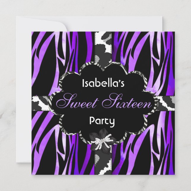 Invitation Fête d'anniversaire Sweet 16 ans Violet Noir Blanc (Devant)