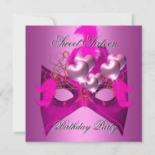 Invitation Fête d'anniversaire Sweet 16 Ballons en masque ros