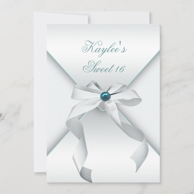 Invitation Fête d'anniversaire Sweet 16 Blanc Turquoise (Devant)