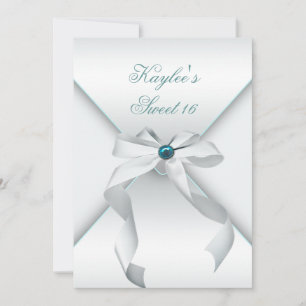 Invitation Fête d'anniversaire Sweet 16 Blanc Turquoise