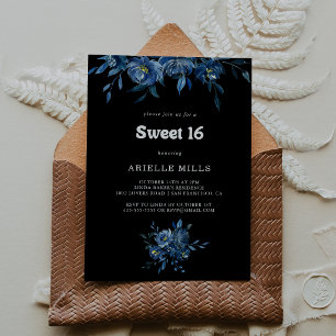 Invitation Fête d'anniversaire Sweet 16 bleu floral de la Roy