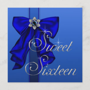 Invitation Fête d'anniversaire Sweet 16 Bleu Royal avec Nœud