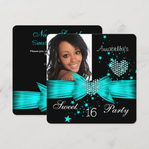 Invitation Fête d'anniversaire Sweet 16 Bleu sarcelle Diamant