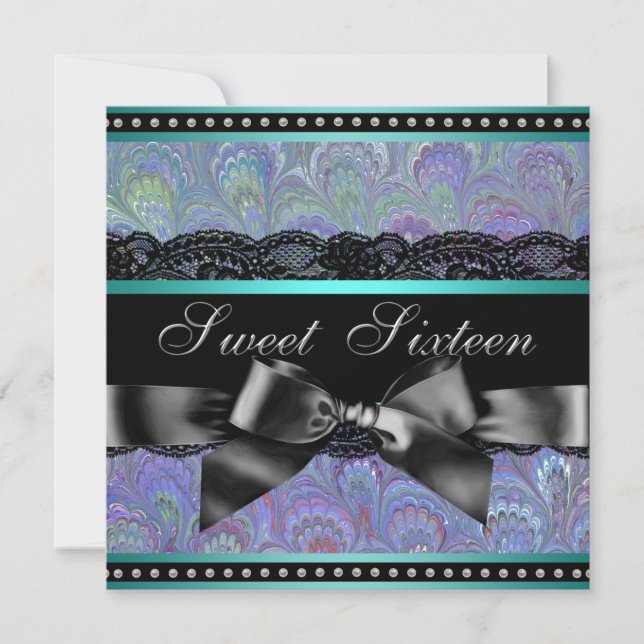 Invitation Fête d'anniversaire Sweet 16 bleu sarcelle et viol (Devant)