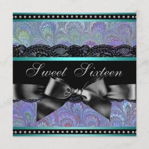 Invitation Fête d'anniversaire Sweet 16 bleu sarcelle et viol