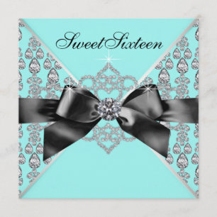 Invitation Fête d'anniversaire Sweet 16 Bleu sarcelle Noir Di