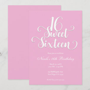 Invitation Fête d'anniversaire Sweet 16 Bubble Gum Rose et Bl