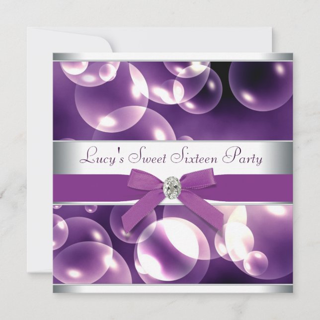 Invitation Fête d'anniversaire Sweet 16 Bulles Violettes (Devant)