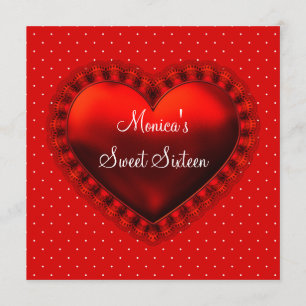 Invitation Fête d'anniversaire Sweet 16 Cœur Noir Rouge Noir