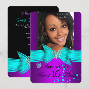 Invitation Fête d'anniversaire Sweet 16 Diamant Photo Violet 