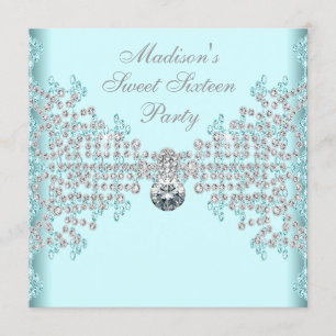 Invitation Fête d'anniversaire Sweet 16 Diamants Argent Bleu