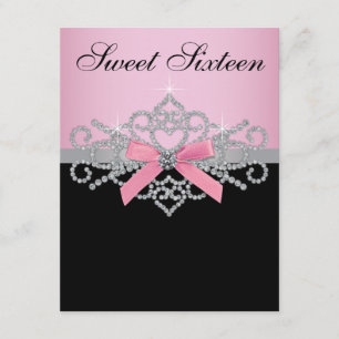 Invitation Fête d'anniversaire Sweet 16 diamants blancs rose 