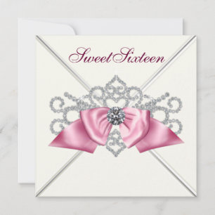 Invitation Fête d'anniversaire Sweet 16 diamants blancs roses