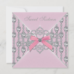 Invitation Fête d'anniversaire Sweet 16 diamants roses