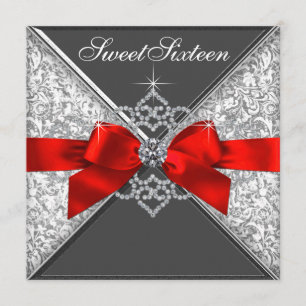 Invitation Fête d'anniversaire Sweet 16 Diamants Rouges et No