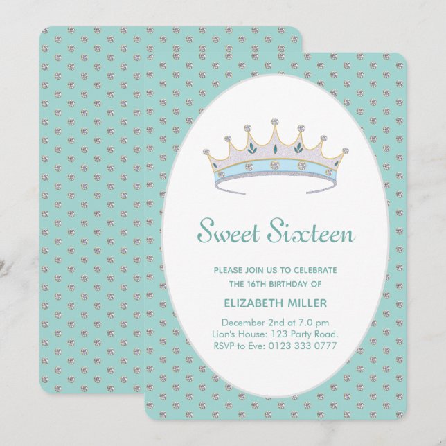 Invitation Fête d'anniversaire Sweet 16 Diamond Princess (Devant / Derrière)