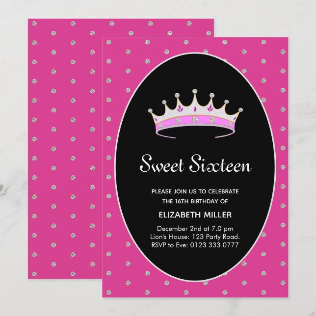 Invitation Fête d'anniversaire Sweet 16 Diamond Princess (Devant / Derrière)
