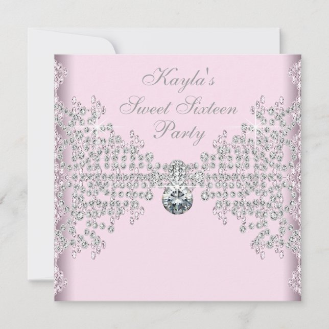 Invitation Fête d'anniversaire Sweet 16 Diamonds Rose Argent (Devant)