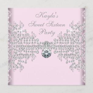 Invitation Fête d'anniversaire Sweet 16 Diamonds Rose Argent