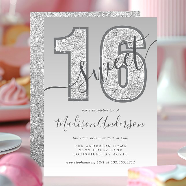 Invitation Fête d'anniversaire Sweet 16 écriture pailletée ar (Créateur téléchargé)