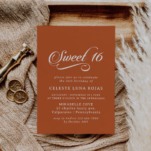 Invitation Fête d'anniversaire Sweet 16 en terre cuite callig