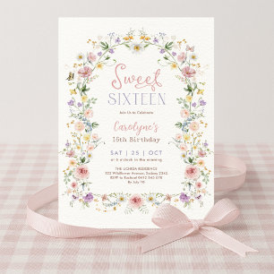 Invitation Fête d'anniversaire Sweet 16 Floral Pastel en prai