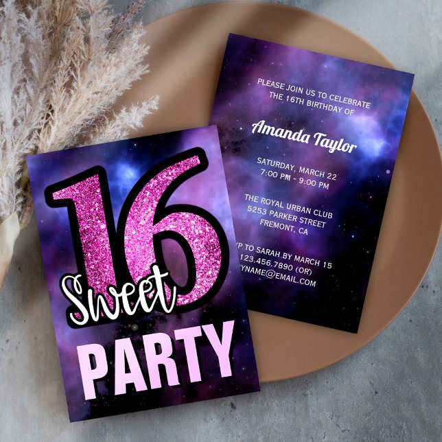 Invitation Fête d'anniversaire Sweet 16 Galaxie Violette Pail (Créateur téléchargé)