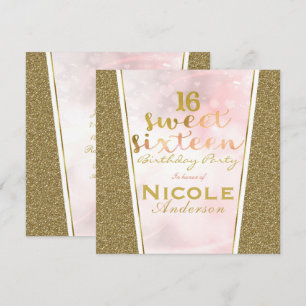 Invitation Fête d'anniversaire Sweet 16 Glitter Glam Or Rose