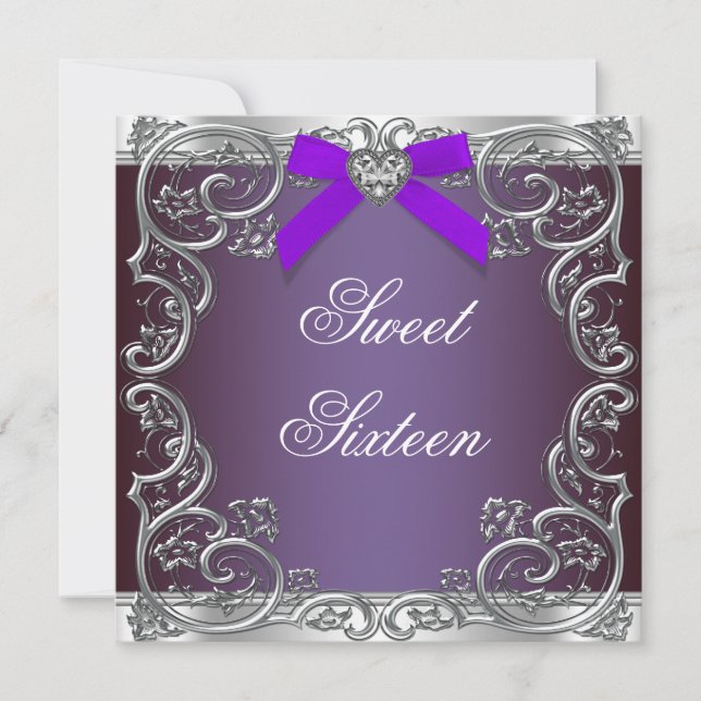 Invitation Fête d'anniversaire Sweet 16 gris et violet (Devant)