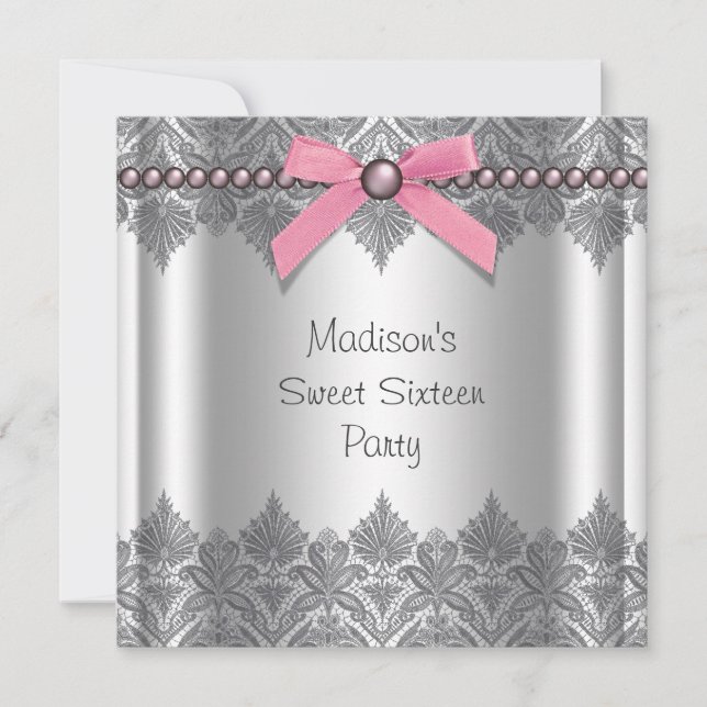Invitation Fête d'anniversaire Sweet 16 gris rose (Devant)