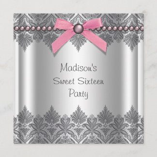 Invitation Fête d'anniversaire Sweet 16 gris rose