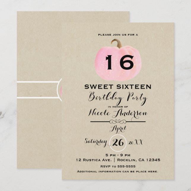Invitation Fête d'anniversaire Sweet 16 Kraft rustique citrou (Devant / Derrière)