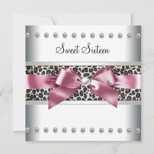 Invitation Fête d'anniversaire Sweet 16 Léopard Rose (Devant)