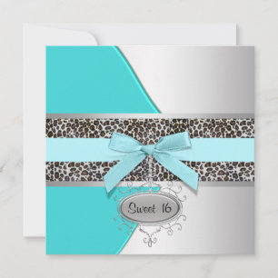 Invitation Fête d'anniversaire Sweet 16 Léopard sarcelle