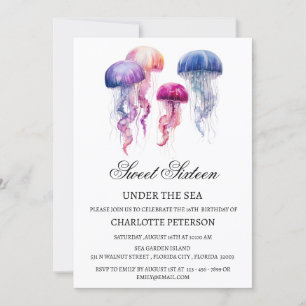 Invitation Fête d'anniversaire Sweet 16 Méduses sous la mer