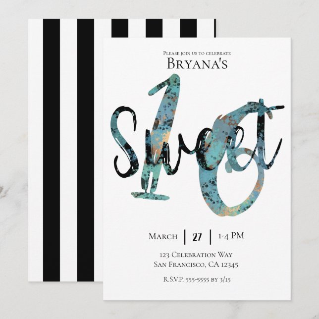 Invitation Fête d'anniversaire Sweet 16 Moderne Bronze Sarcel (Devant / Derrière)