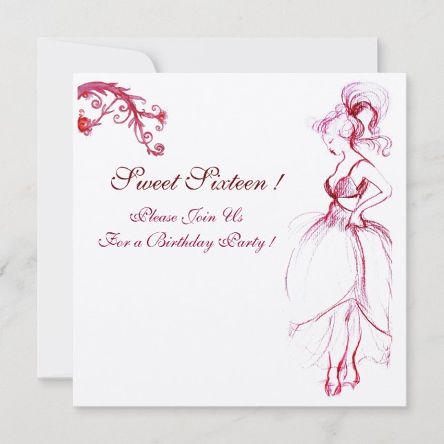 Invitation FÊTE D'ANNIVERSAIRE SWEET 16 MONOGRAMME Rouge spir (Devant)