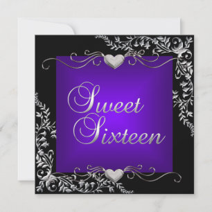 Invitation Fête d'anniversaire Sweet 16 Noir Violet profond b
