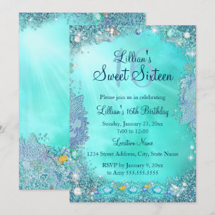 Invitation Fête d'anniversaire Sweet 16 Ocean Jewel Turquoise