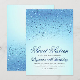 Invitation Fête d'anniversaire Sweet 16 Paillettes Bleues Éti