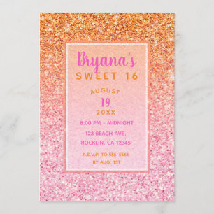 Invitation Fête d'anniversaire Sweet 16 Paillettes Coucher de